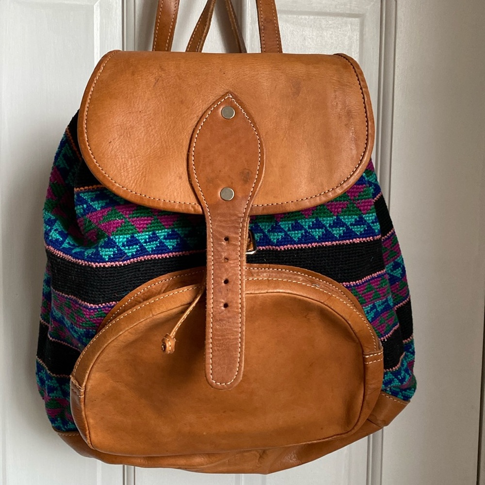 Guatemala handwoven leather backpack